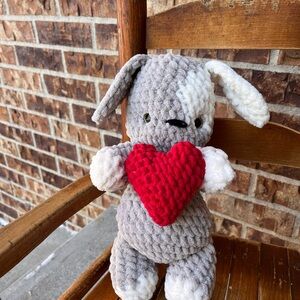 Handmade by never Plush Grey & White puppy Plush with Red Heart